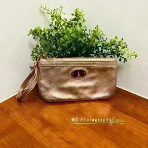 Fossil Metallic Gold Leather Wallet Wristlet